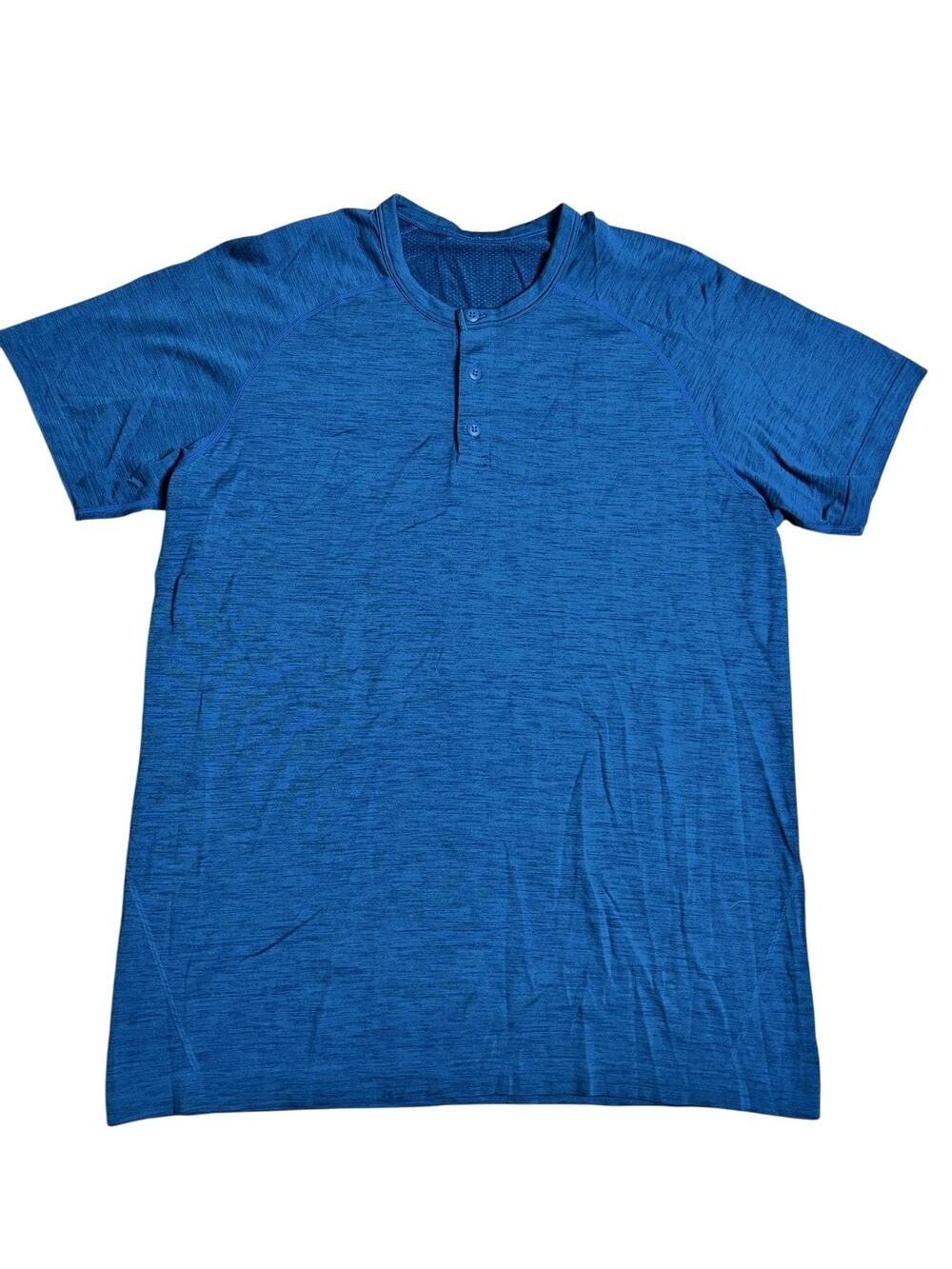 Lululemon Shirt Mens L Blue Henley Short Sleeve Lightweight Activewear
